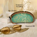 Brocade Silk Sunglasses Case | Green-Blue