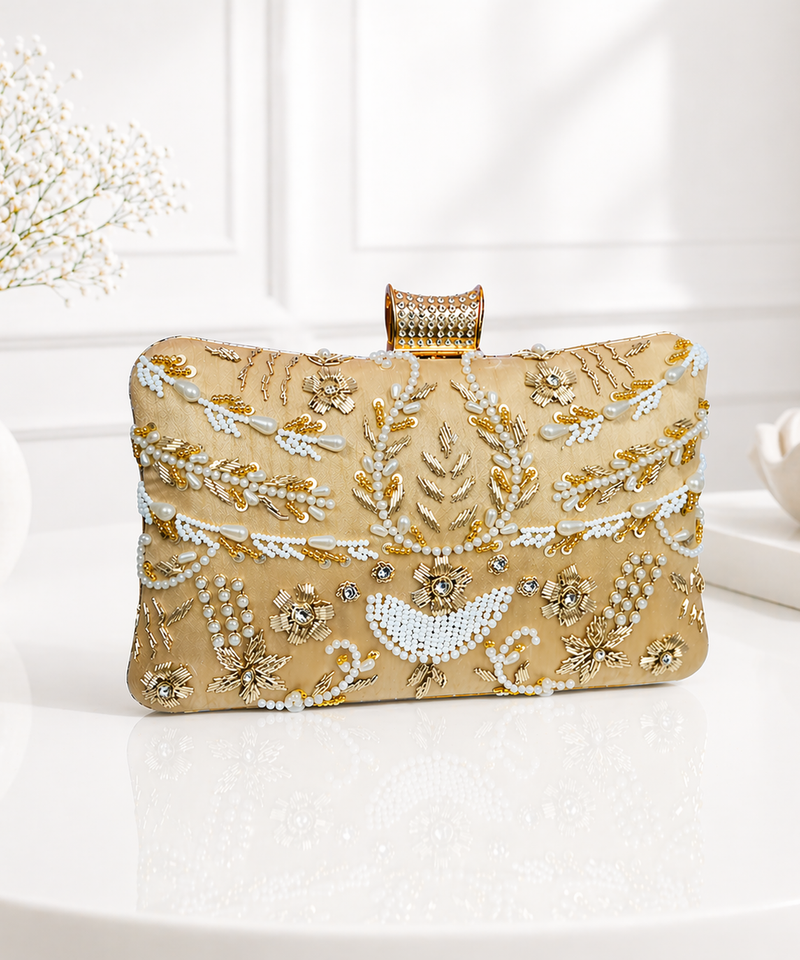 Pillow Zari Clutch | Golden