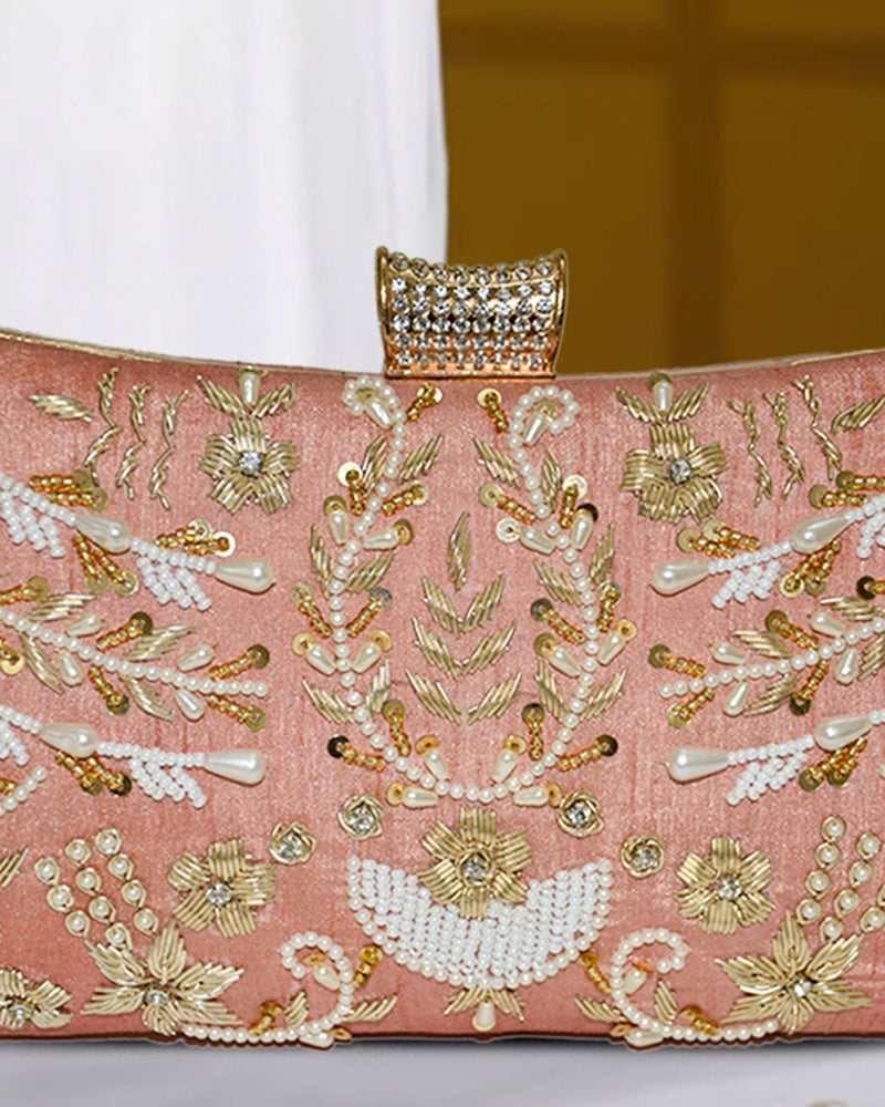 Pillow Zari Clutch | Peach