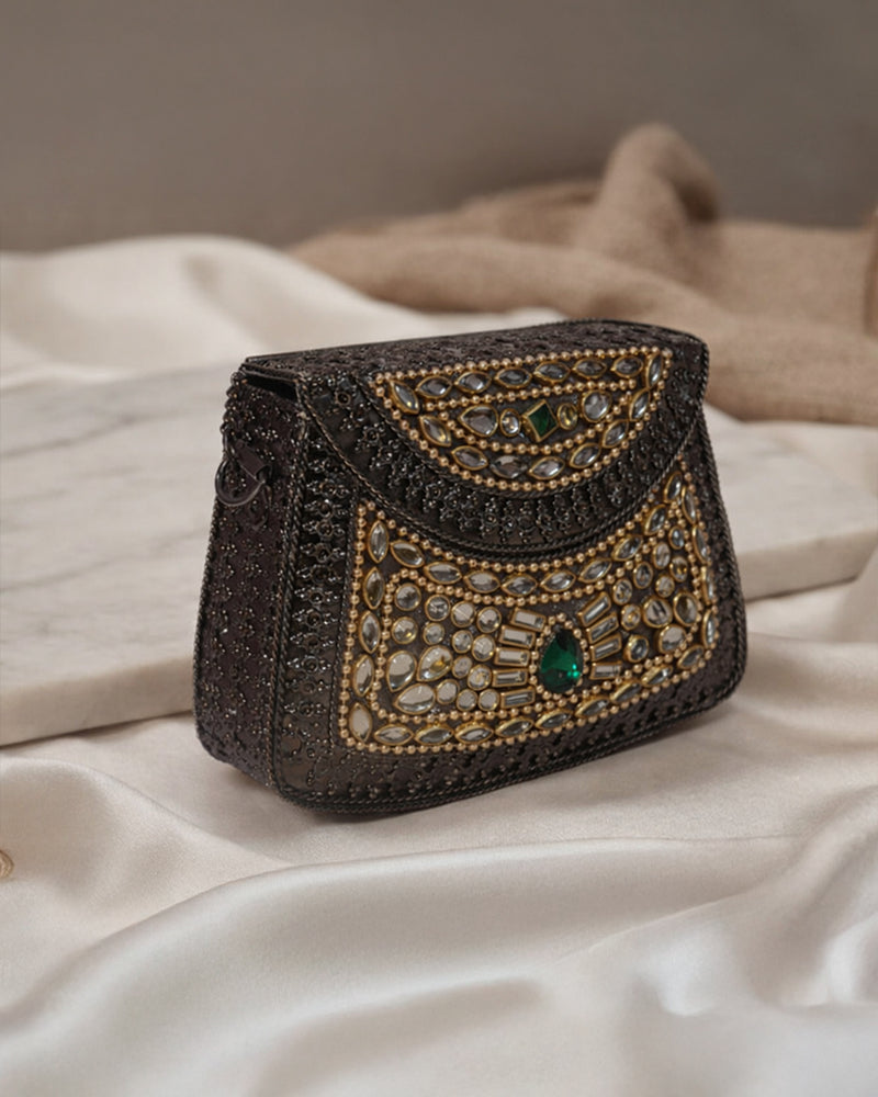Sitara Emerald Oxidized Mini Clutch