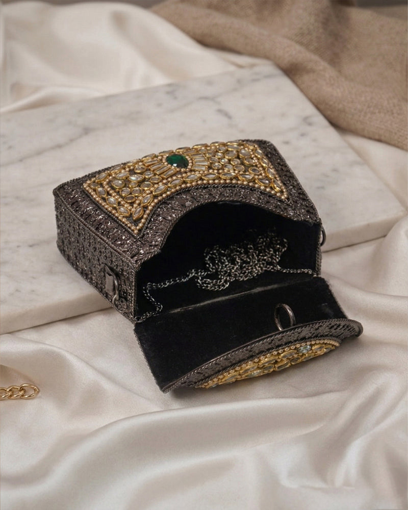 Sitara Emerald Oxidized Mini Clutch