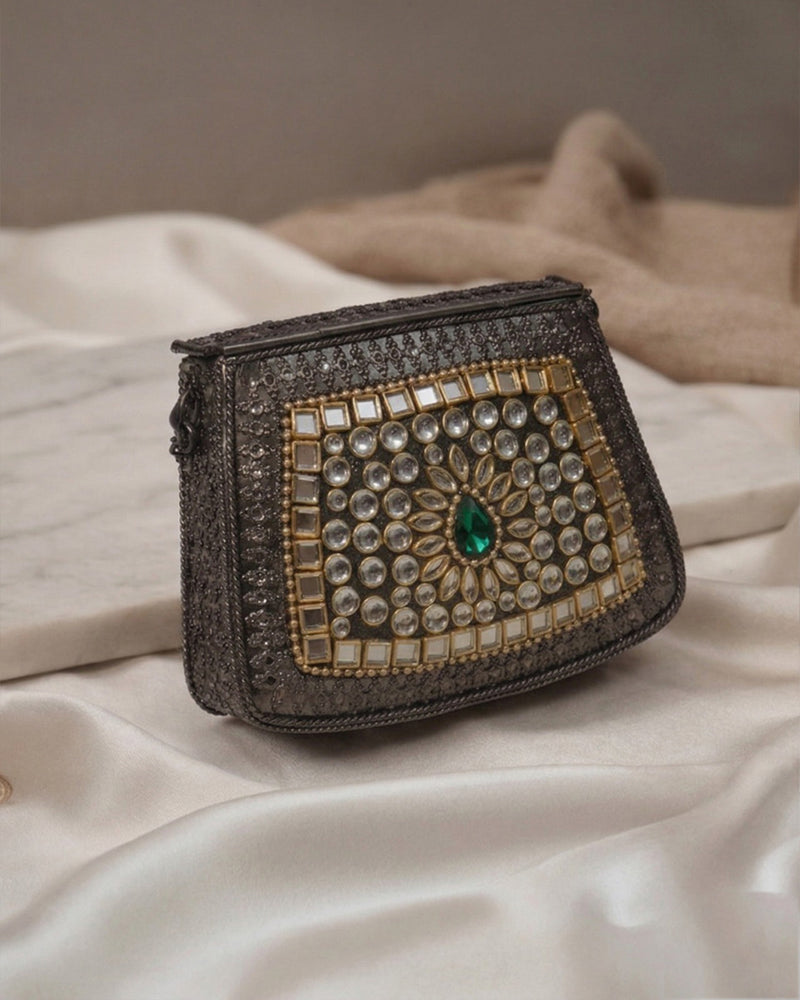 Sitara Emerald Oxidized Mini Clutch