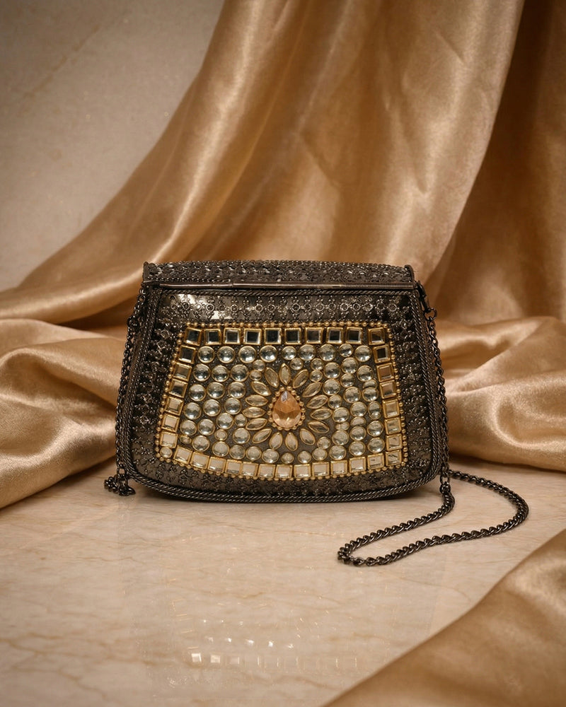 Sitara Peach Oxidized Mini Clutch