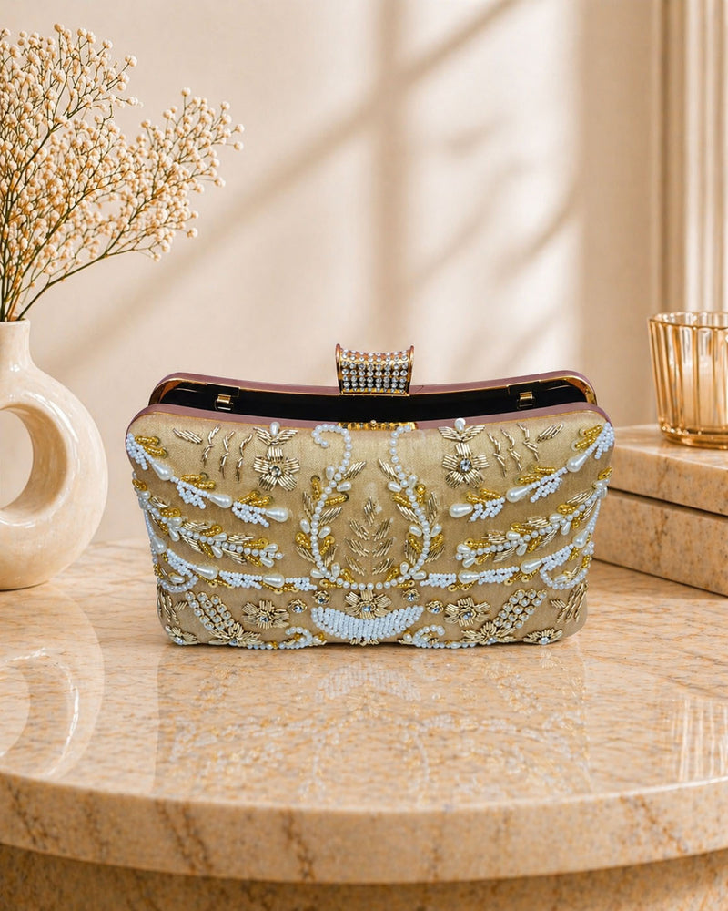 Pillow Zari Clutch | Golden
