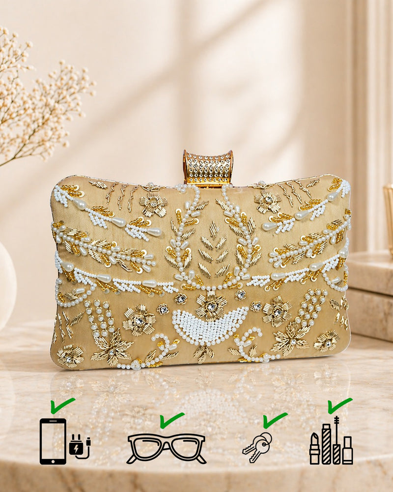 Pillow Zari Clutch | Golden