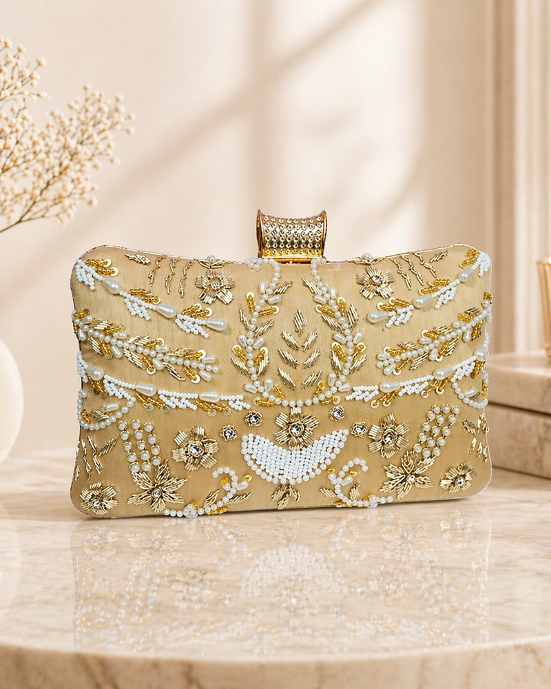 Pillow Zari Clutch | Golden
