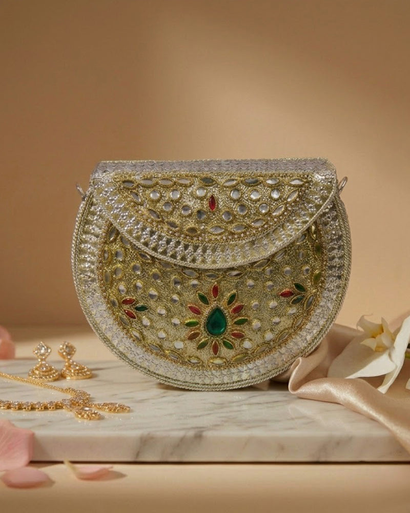 Sitara Silver Round Clutch