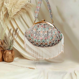 Noor Pearl Fringes Batua | Grey