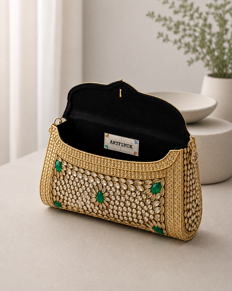 Sitara Gold-Green Clutch