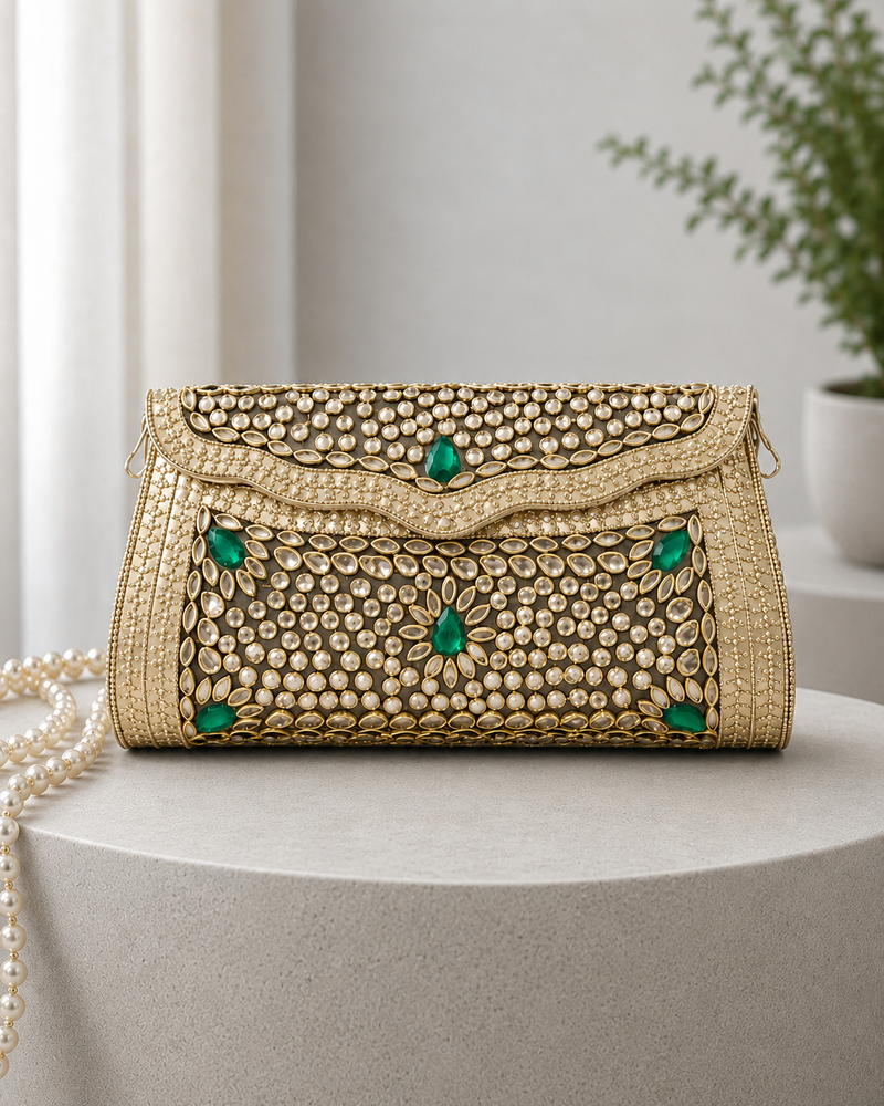 Sitara Gold-Green Clutch