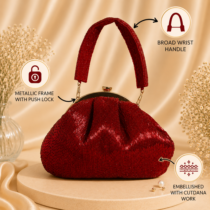 Maroon Cutdana Batua Bag