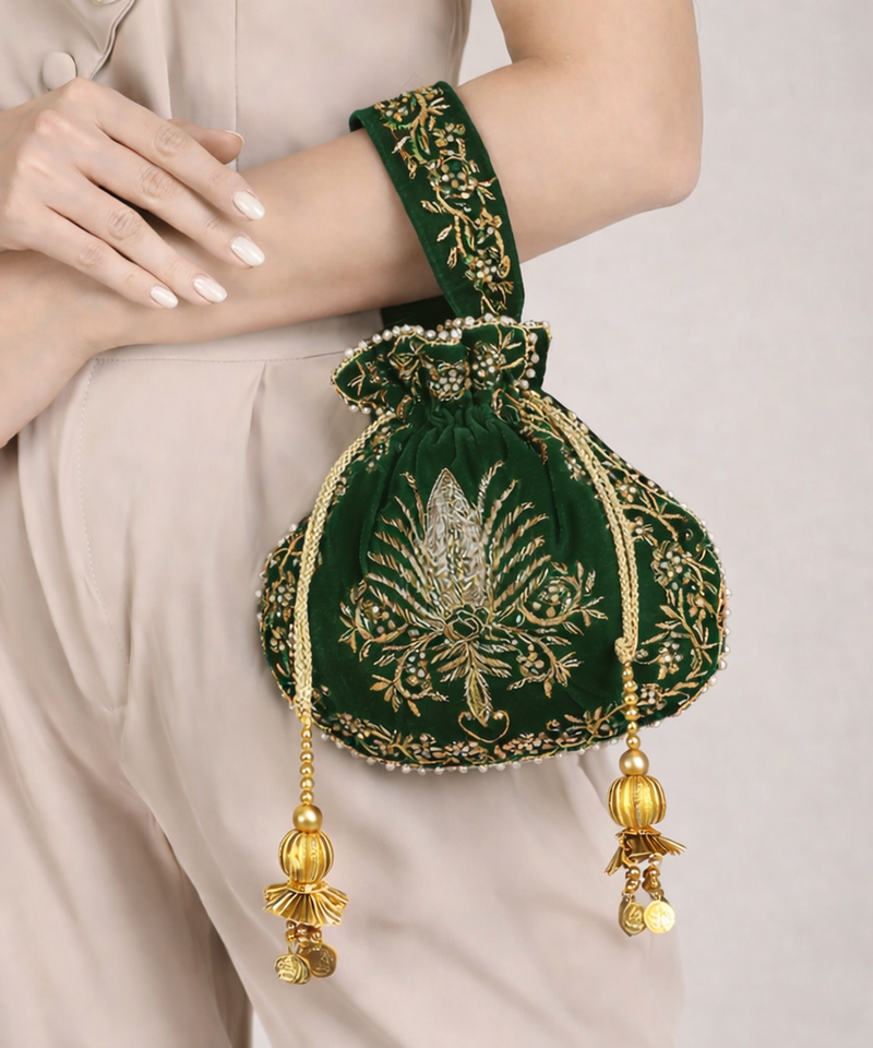 Raas Zardozi Green Potli