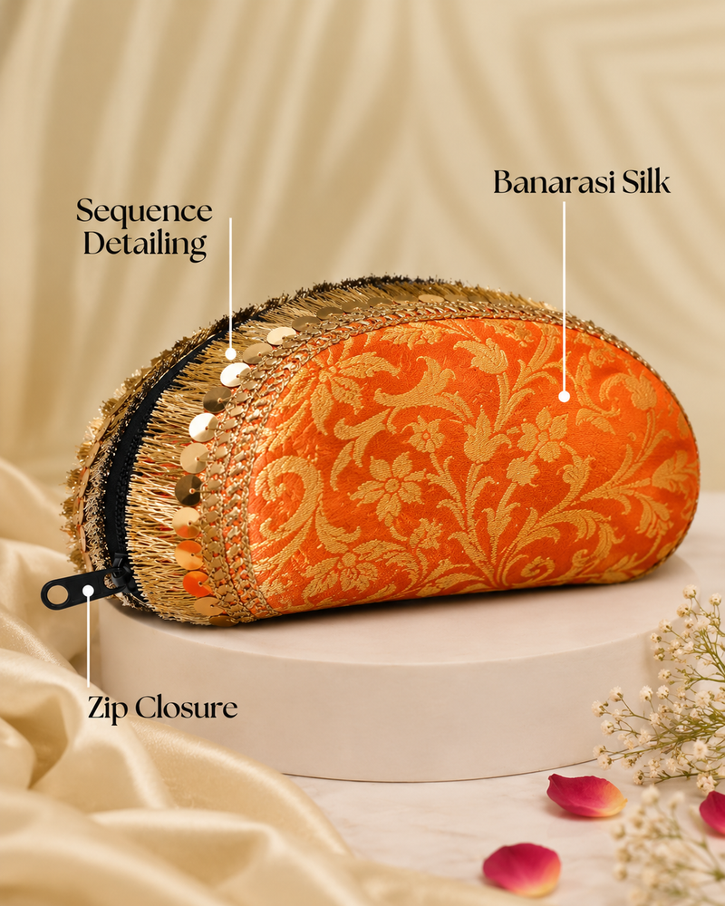 Banarasi Silk Sunglasses Case | Orange