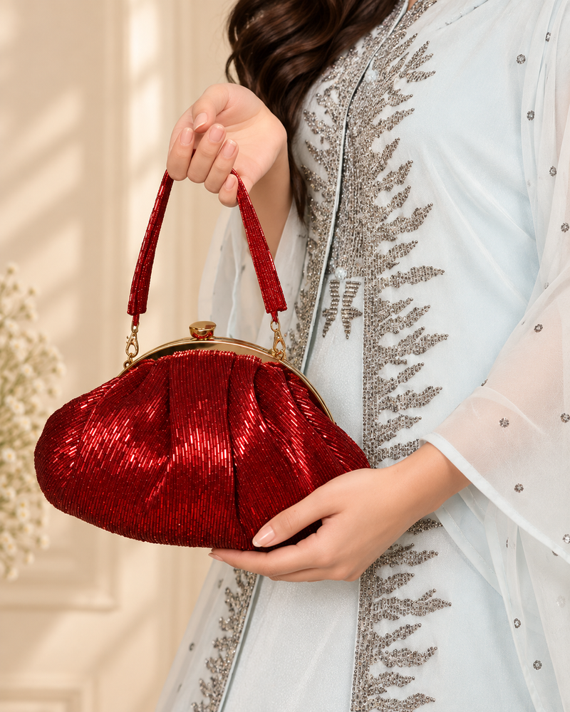Maroon Cutdana Batua Bag