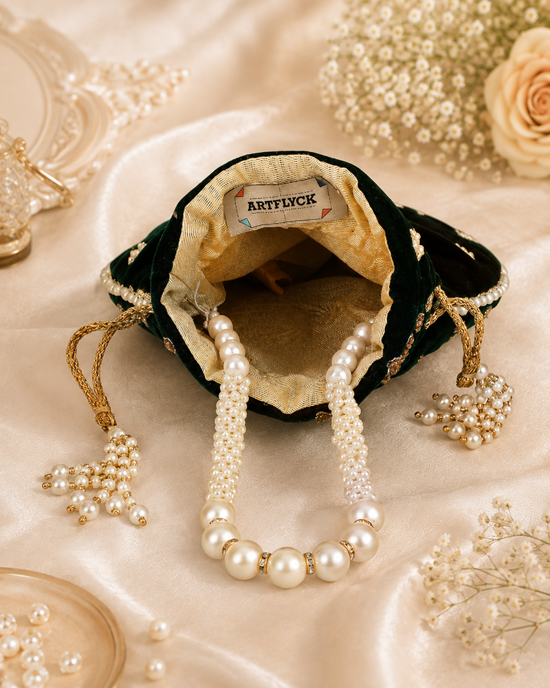 Maira Zardozi Pearl Green Potli