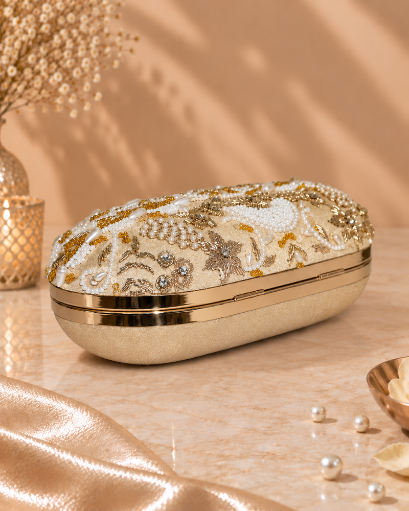 Capsule Zari Clutch | Golden