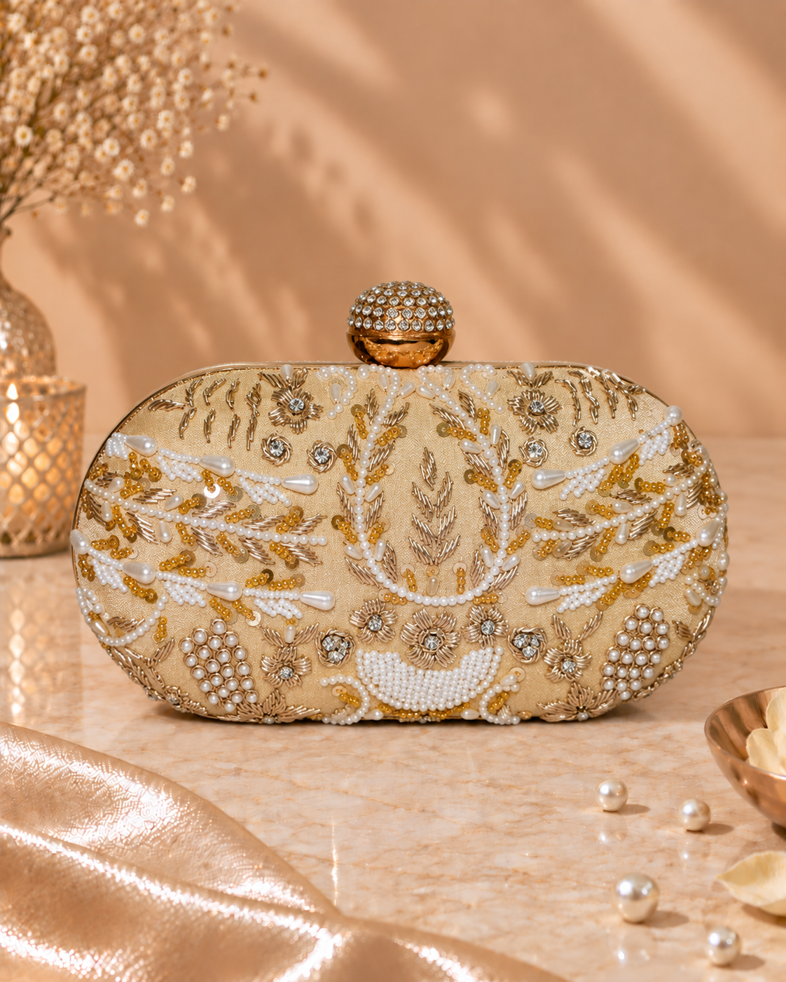 Capsule Zari Clutch | Golden