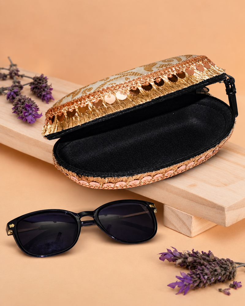 Banarasi Silk Sunglasses Case | Golden
