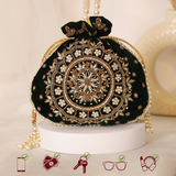 Maira Zardozi Pearl Green Potli