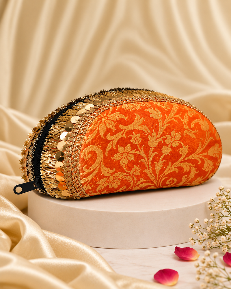 Banarasi Silk Sunglasses Case | Orange