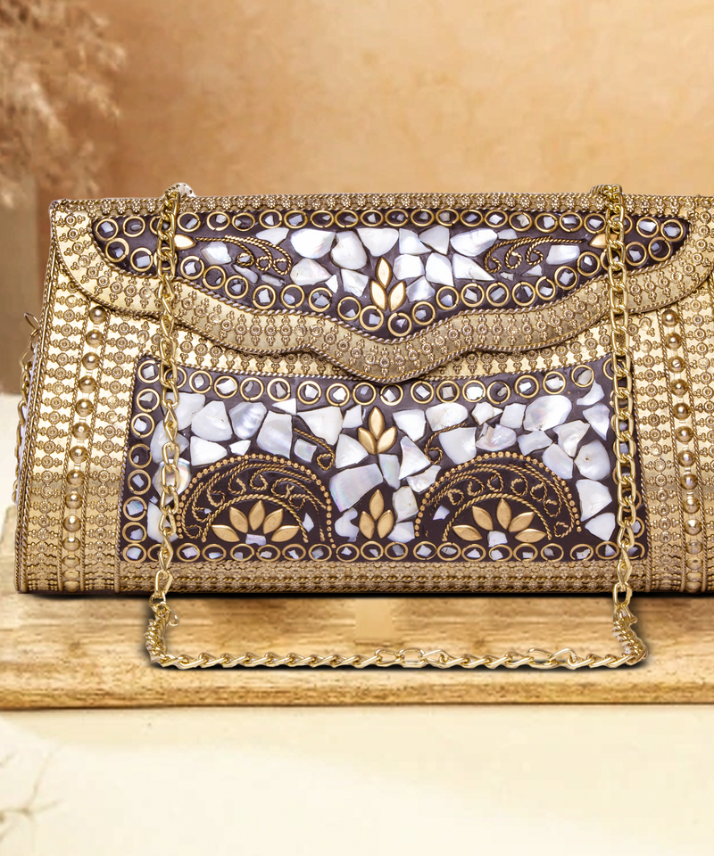 Pebble Metallic Clutch | Gold Colour
