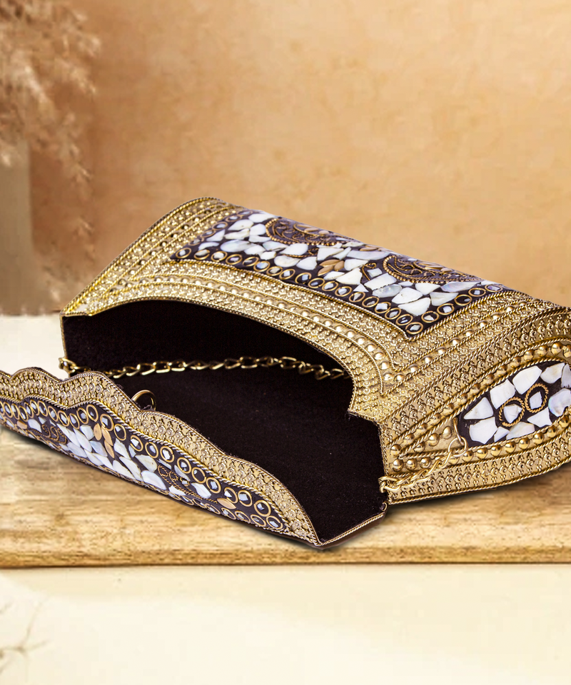 Pebble Metallic Clutch | Gold Colour