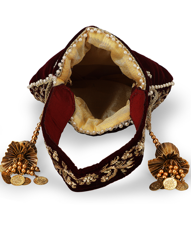 Raas Zardozi Maroon Potli