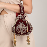 Raas Zardozi Maroon Potli