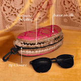 Banarasi Silk Sunglasses Case | Blue - Margenta - ArtFlyck