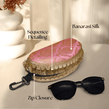 Banarasi Silk Sunglasses Case | Golden - Pink - ArtFlyck