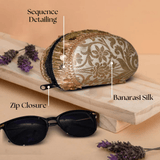 Banarasi Silk Sunglasses Case | Golden - Pink - ArtFlyck