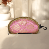 Banarasi Silk Sunglasses Case | Golden - Pink - ArtFlyck