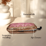 Banarasi Silk Sunglasses Case | Pink - ArtFlyck