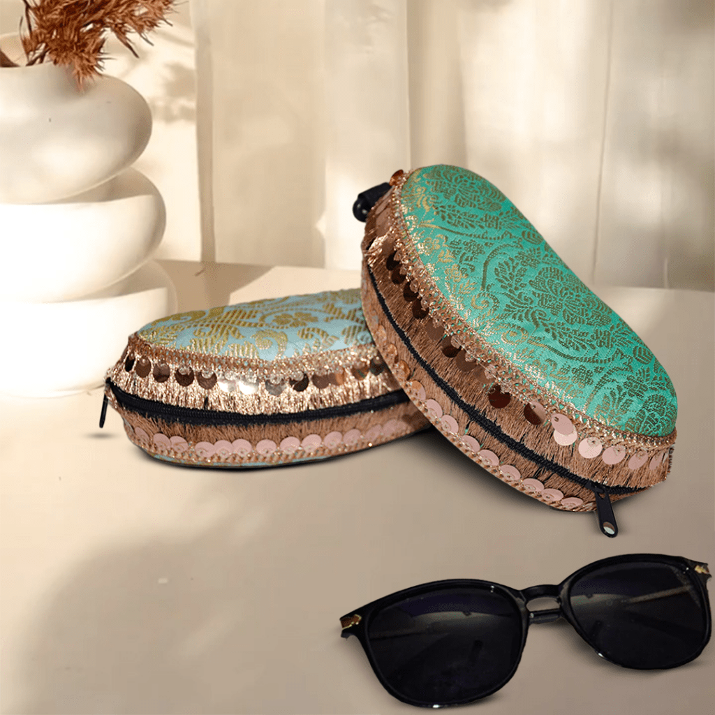 Brocade Silk Sunglasses Case | Green-Blue