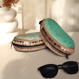 Brocade Silk Sunglasses Case | Green - Blue - ArtFlyck