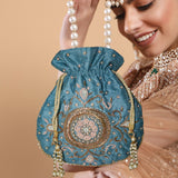 Maira Zardozi Blue Potli - ArtFlyck