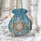 Maira Zardozi Blue Potli - ArtFlyck