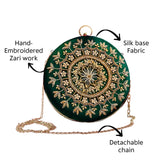 Round Zari Pearl Clutch | Green - ArtFlyck