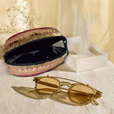 Brocade Silk Mirror Sunglasses Case | Blue-Margenta - ArtFlyck