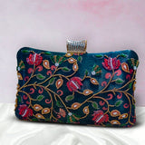 Embroidered Bridal Clutch | Black Green - ArtFlyck