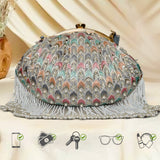 Noor Pearl Fringes Batua | Grey - ArtFlyck