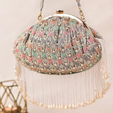 Noor Pearl Fringes Batua | Grey - ArtFlyck