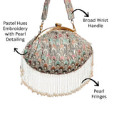 Noor Pearl Fringes Batua | Grey - ArtFlyck