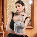 Noor Pearl Fringes Batua | Grey - ArtFlyck