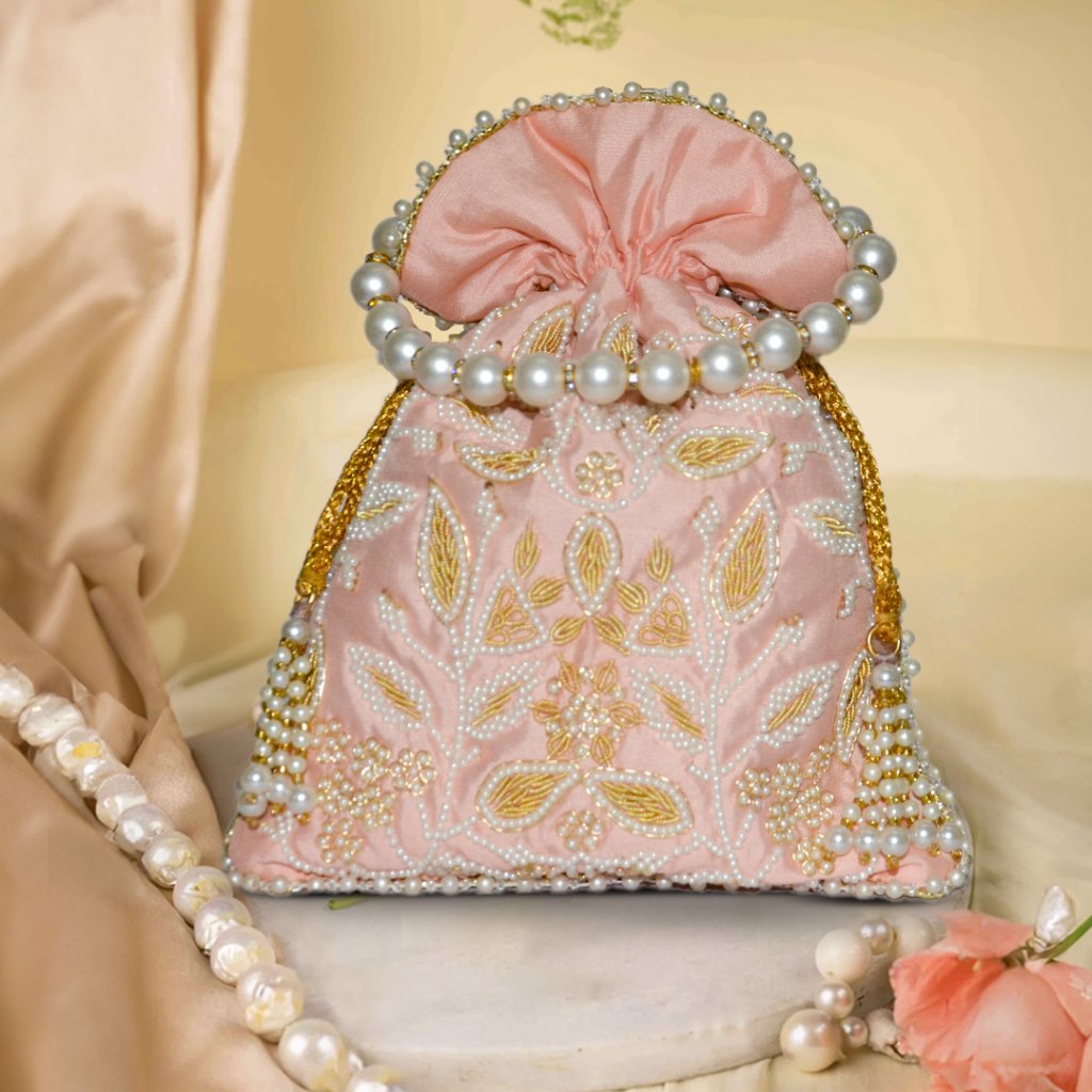 Zoya Pearl Zardozi Peach Potli
