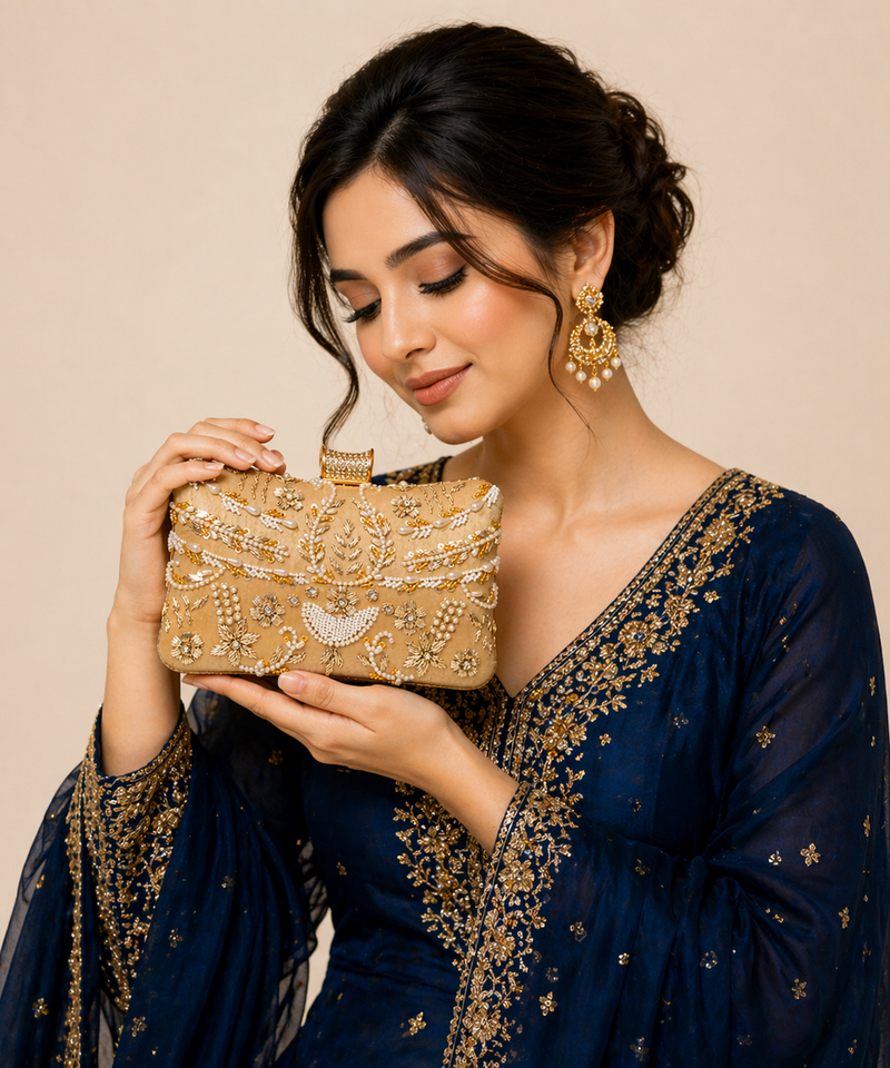 Pillow Zari Clutch | Golden