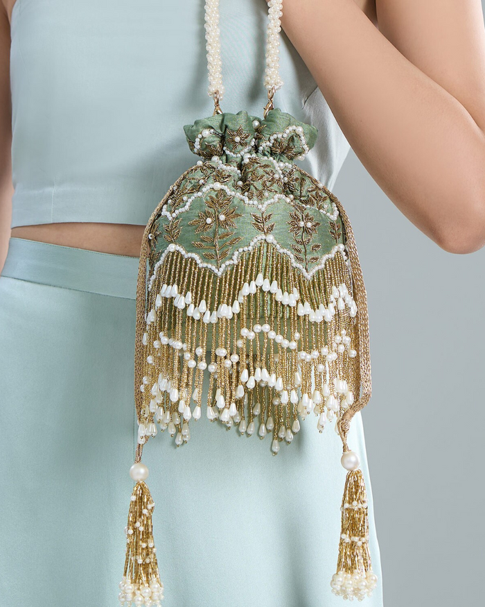 Chand Sage Green Potli | Made to Order