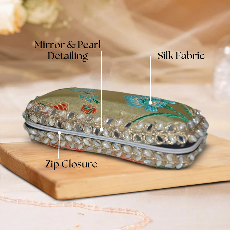 Olive Silk Pearl Sunglasses Case