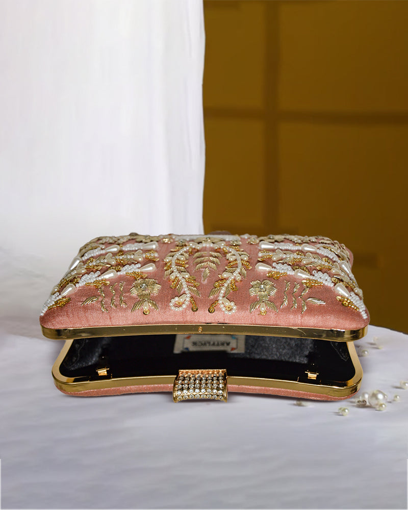 Pillow Zari Clutch | Peach