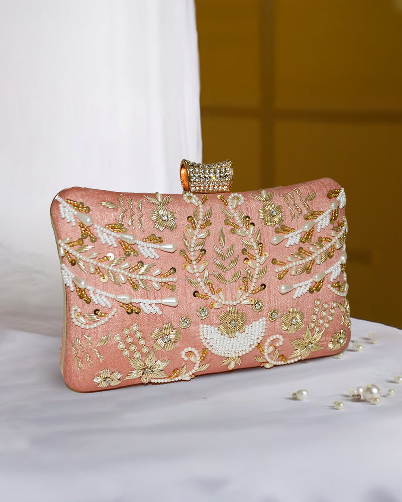 Pillow Zari Clutch | Peach